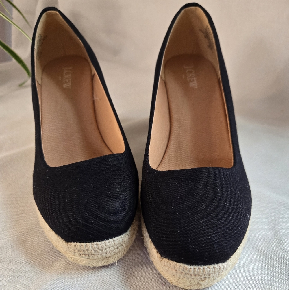 J. Crew Black Canvas Espadrille Wedges
